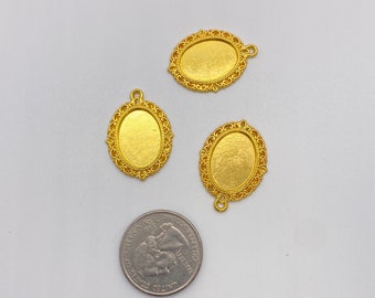 Oval Filigree Pendant Setting for Flat Back. 18x13mm, Glue in setting, Gold plated