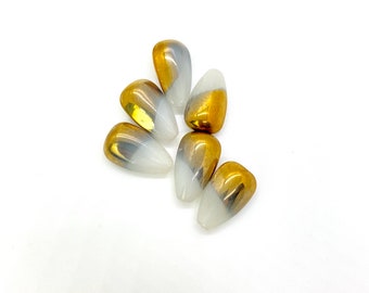 White & Metallic Bronze Czech Glass Tear Drop