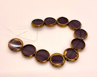 Czech Electroplated Glass Translucent Purple Disc Beads