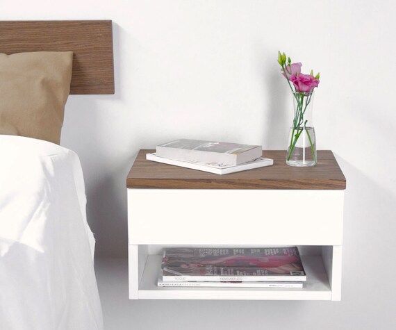 Floating Nightstand With Walnut Top Bedside Table Floating Etsy
