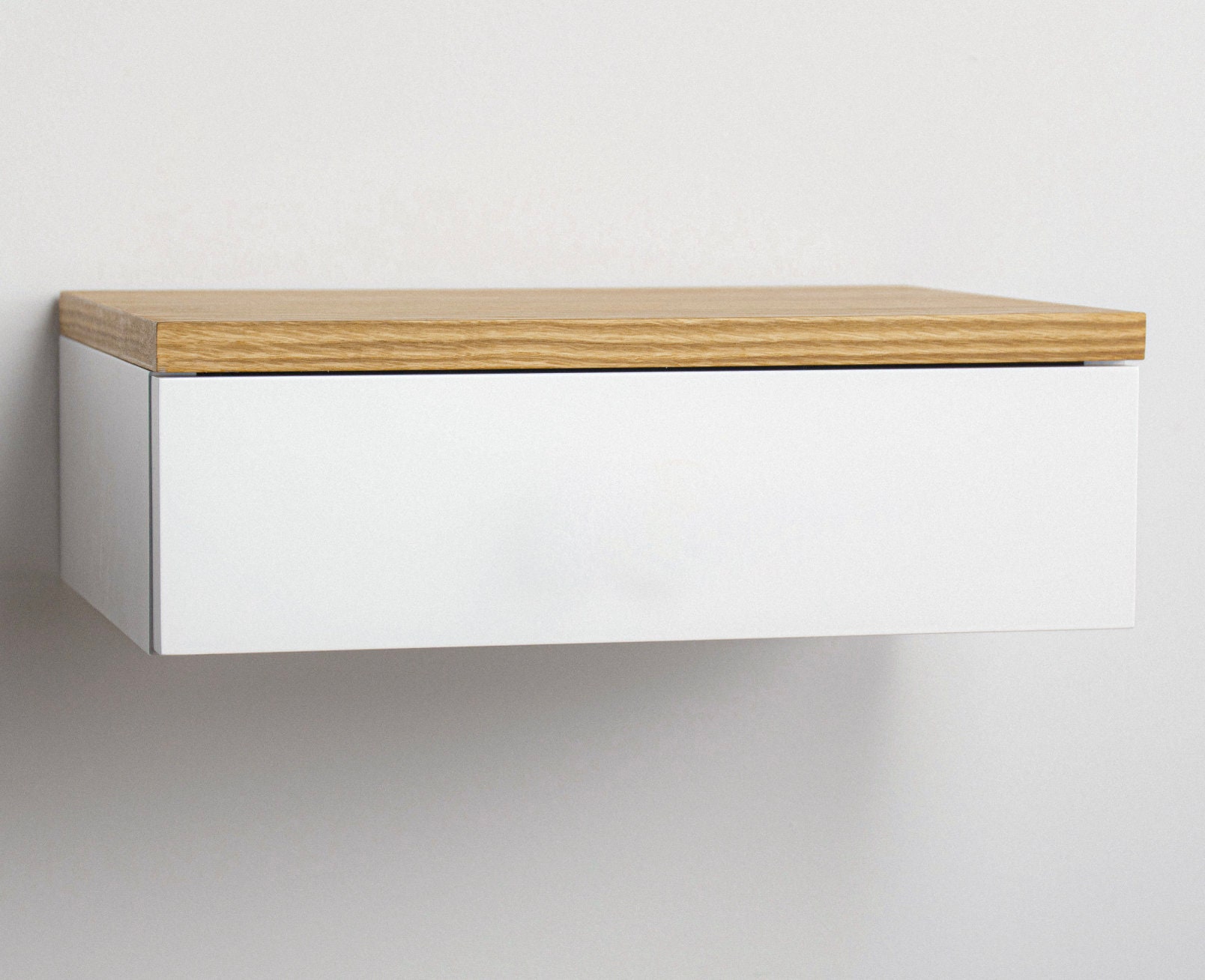 White Bedside table with oak top Floating nightstand with Etsy