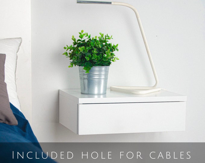 White Floating Nightstand / Modern Bedside Table / Floating Shelves