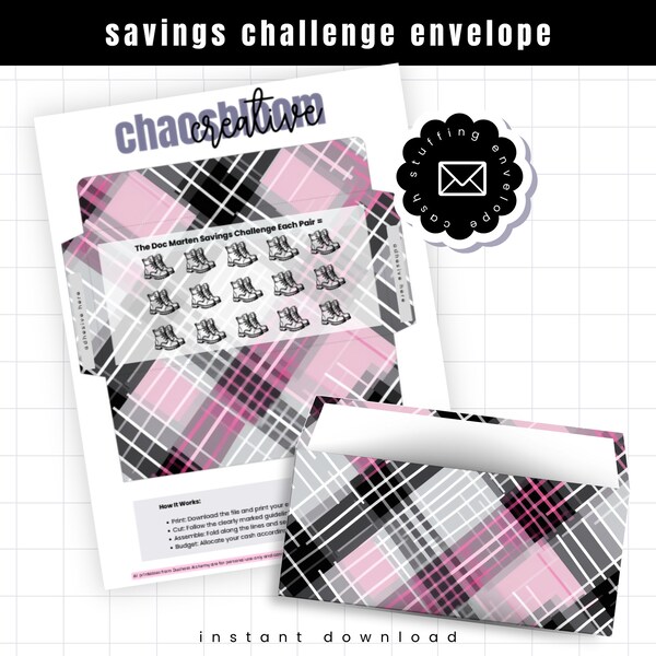 NINA -Doc Marten - Cash Stuffing Savings Challenge - Instant Download, Printable - Savings Challenge - ADHD Friendly