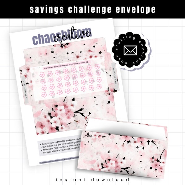 KEIKO - Sweet Sakura Cherry Blossom Cash Stuffing Savings Challenge - Instant Download, Printable - Savings Challenge