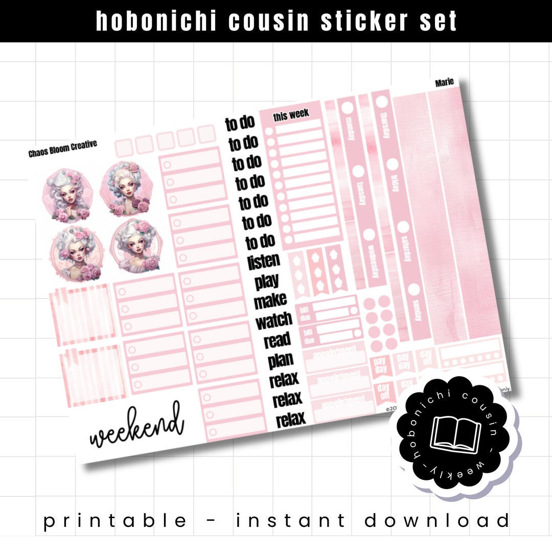 MARIE Hobonichi Cousin Weekly Printable Sticker Set Sweet Sakura ...