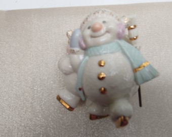 Lenox Porcelain Christmas Snowman Portavelas "Sating by Candlelight"