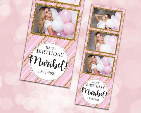 Modello Photo Booth Compleanno Photobooth Template Bday Sweet 16 Pink Gold  Photo Booth Template 2x6 -  Italia