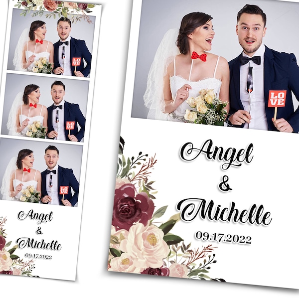 Wedding Photobooth Template, Floral Photobooth Template, 2x6 Wedding Photo booth Template, Sweet 16, Bridal Shower, with font link