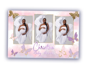 Baby Shower Gold Purple Pink Butterfly Photobooth template 4x6 strip Baby Shower Gold Purple Pink Silver Photo Booth Template