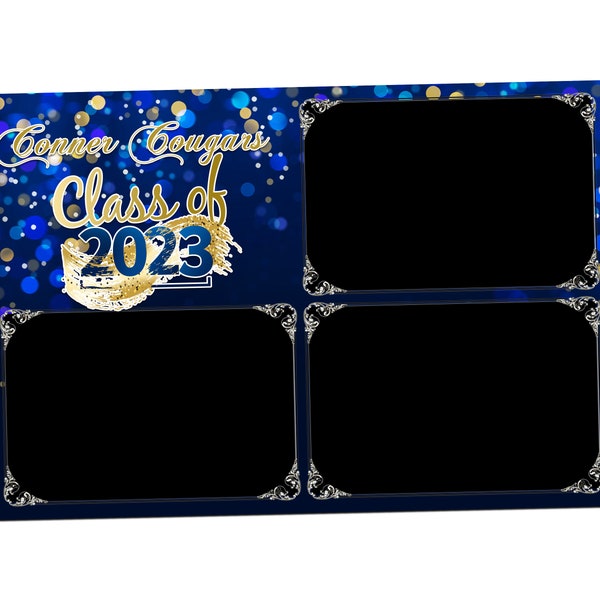 Class of 2023 Greaduation Photobooth Vorlage 4x6 Triple Shot Navy Blue, Royal Blue und Gold Photobooth Vorlage für Abschlussball, Abschlussballparty