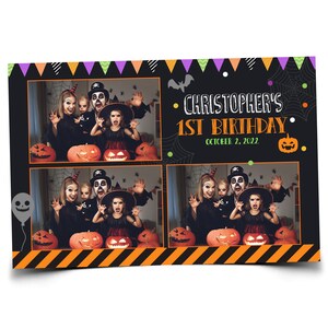 Modelo de cabine de fotos de aniversário de Halloween 4x6 Festa de doces ou travessuras 2024 cor escura Modelo de cabine de fotos de Halloween cartão postal 3 fotos PSD PNG Fonte