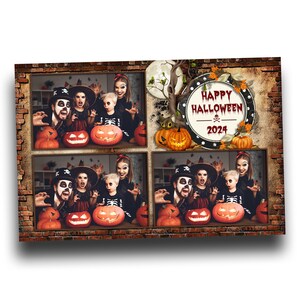 Plantilla para fotomatón de Halloween, 4 x 6, 3 fotografías, postal, plantilla para fotomatón de calabaza aterradora, truco o trato, ladrillo y tema rústico vintage TB55