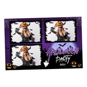 Modelo de cabine de fotos de Halloween 4x6 cartão postal 3 fotos roxas modelo de cabine de fotos de abóbora Trick or Treat com elementos assustadores de fantasmas noturnos TB199