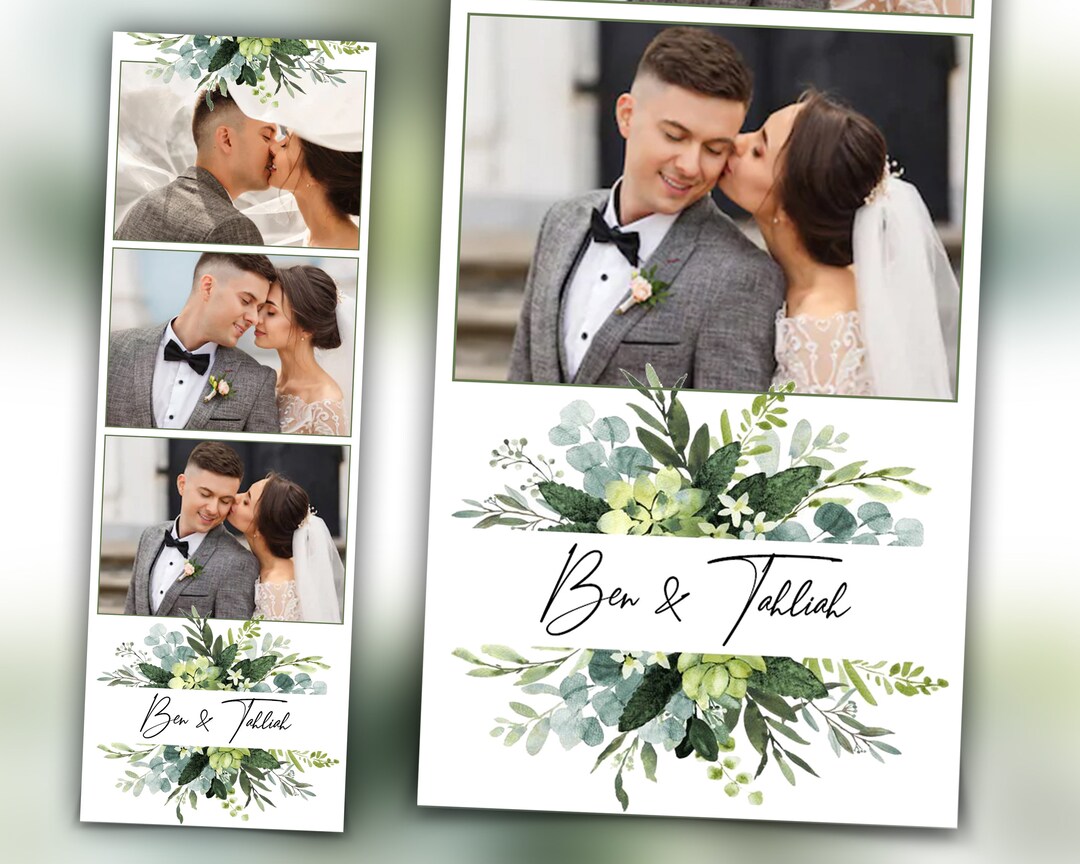 Wedding Bridal Shower Green Photobooth Template Floral Leaves