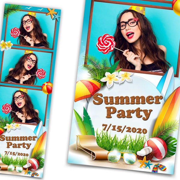 Summer Party Photobooth Template BEACH PARTY Birthday Bridal Wedding Quinceanera Sweet 16 Photo Booth Template 4x6 Photo Overlay