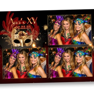 Birthday XV Quinceañera Sweet 16 Photo Booth Golden Mask Quinceanera Photobooth Template Mardi Gras party Masquerade Ball Carnival image 1