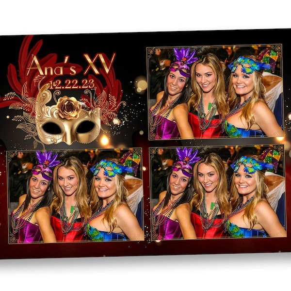 Birthday XV Quinceañera Sweet 16 Photo Booth Golden Mask Quinceanera Photobooth Template Mardi Gras party Masquerade Ball Carnival