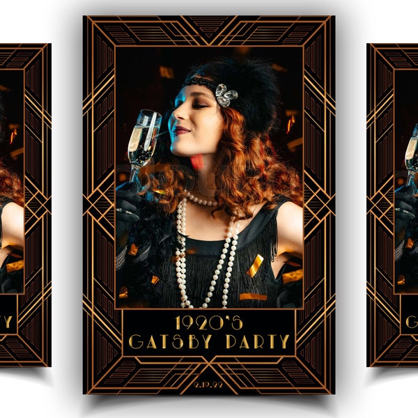 The Great Gatsby Photobooth Template Art Deco Photo booth BlaCK Gold Foil Geometric 1920s Wedding Groomsman