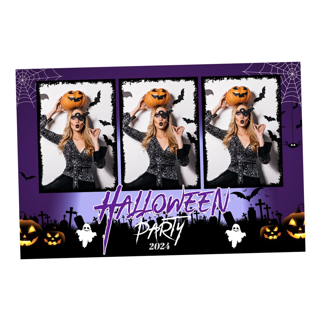 Halloween Photobooth Template 4x6 Portrait 3 Photo Purple Trick or ...