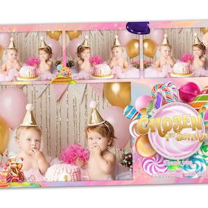 Modèle de cabine photo d'anniversaire 4x6 avec modèle de cabine photo de carte postale Candy Land