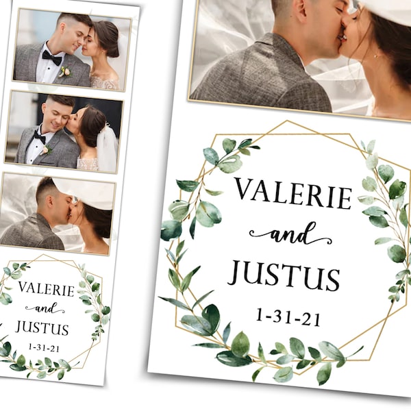 Wedding Photo booth template with eucalyptus leaves greenery 2x6 and 4x6 Strip