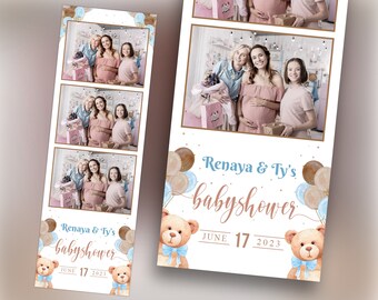 Baby shower bear & balloon photobooth template 2x6 strip 1st birthday babyshower or multipurpose use PSD PNG and Font link