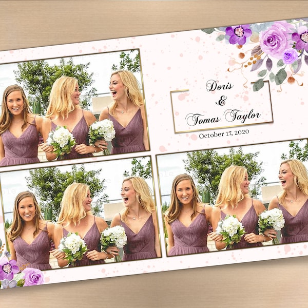 Purple Floral Photo Booth Template purple Flower Greenery Wedding Bridal Shower Photobooth 4x6