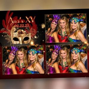 Birthday XV Quinceañera Sweet 16 Photo Booth Golden Mask Quinceanera Photobooth Template Mardi Gras party Masquerade Ball Carnival image 2
