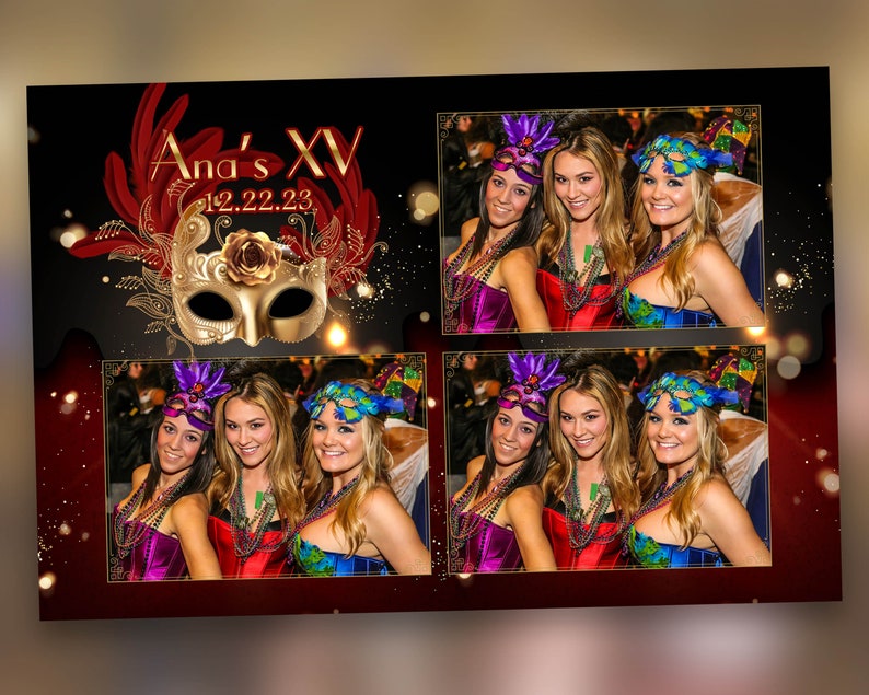 Birthday XV Quinceañera Sweet 16 Photo Booth Golden Mask Quinceanera Photobooth Template Mardi Gras party Masquerade Ball Carnival image 2