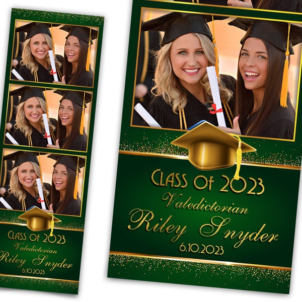 Graduation Photo Booth Template Prom 2023 Photobooth Class of 2023 Green Gold Graduation Photobooth Strip