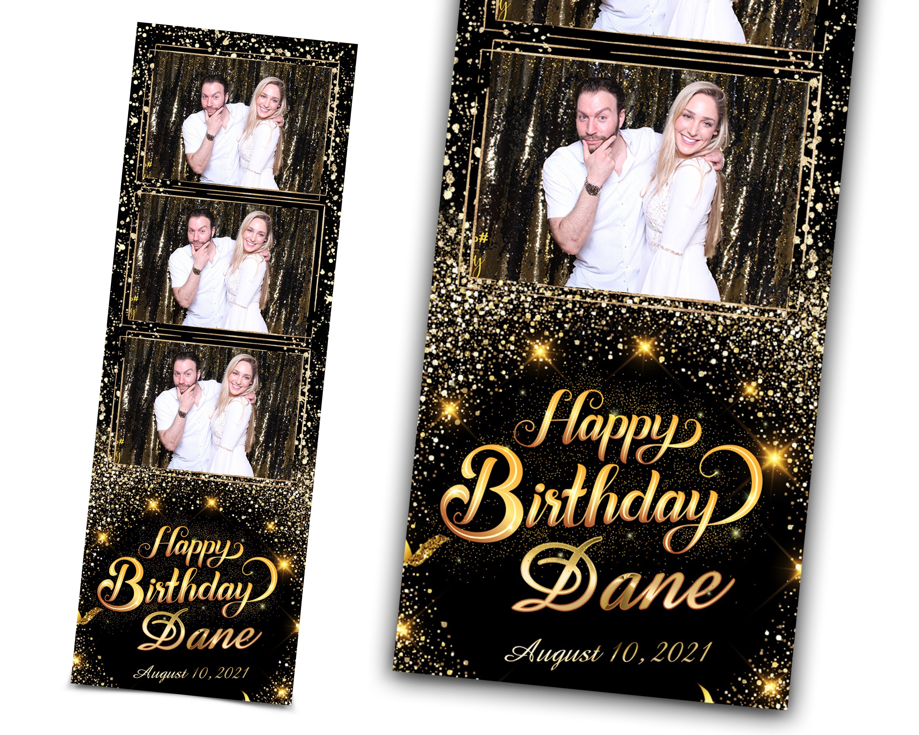 Pink, Rose Gold Glitter Photo Booth Strip 2x6, Gold Frames, Birthday Party,  Wedding, Quinceañera Photobooth 3 up Digital Download Overlay 