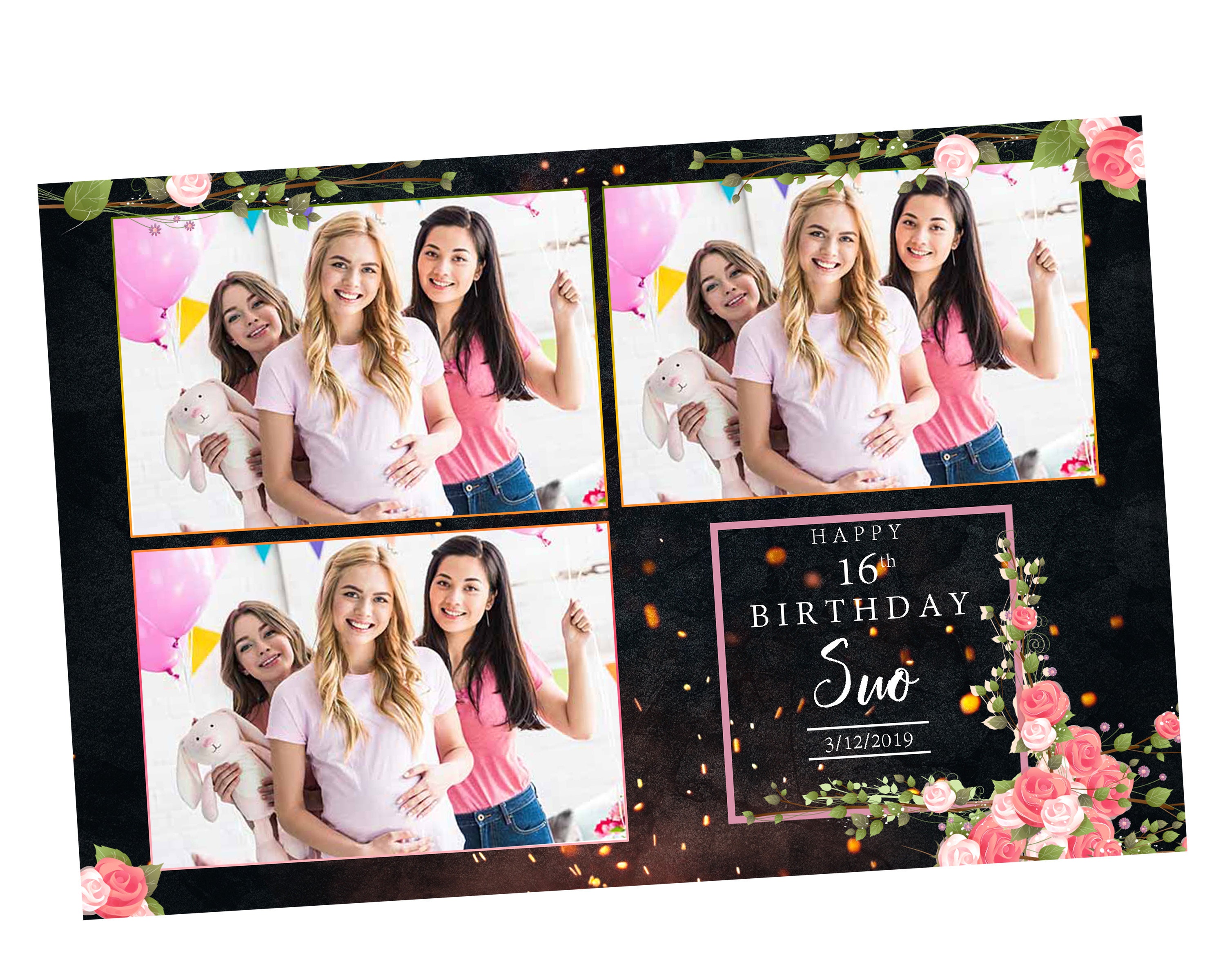 Photobooth Template Birthday Quinceanera Sweet Sixteen floral Etsy