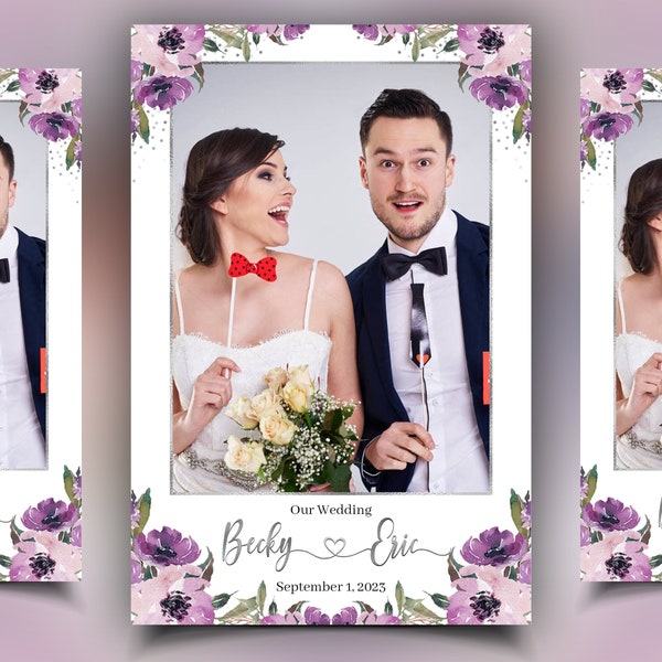 Wedding Anniversary Photobooth template with Floral blush flowers purple and greenery Mirror photo booth template Mirrorbooth