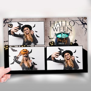 Plantilla de fotomatón de Halloween 4x6 Fiesta de truco o trato 2024 Plantilla de fotomatón de Halloween elegante Postal 3 tomas PSD PNG Fuente
