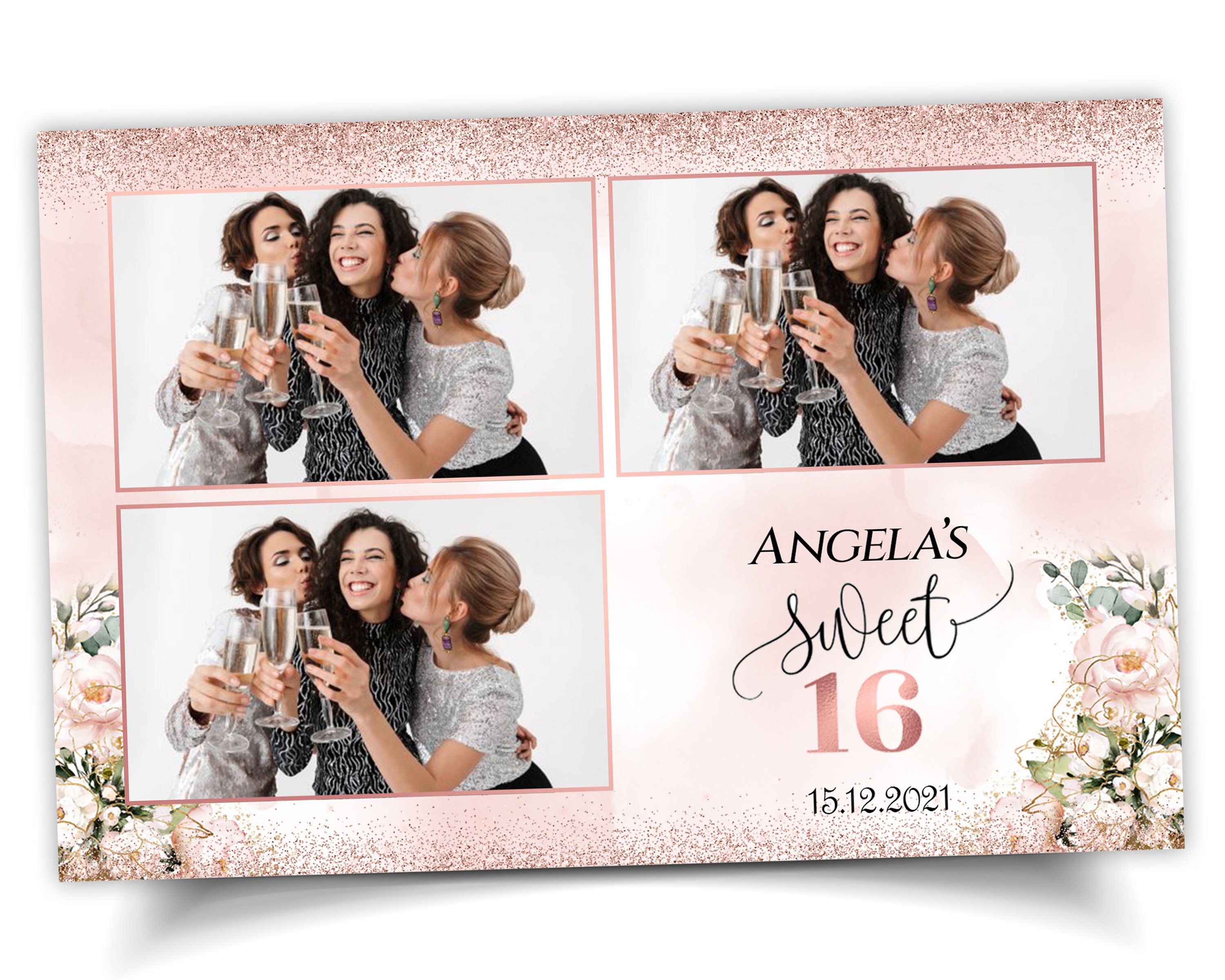 Paper Flower photo booth template 4x6 Sweet 16 Birthday Bridal Shower