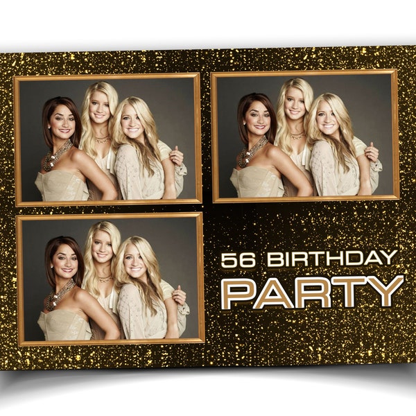 Birthday Party Photobooth Template Gold Sparkle Glitter Golden 4x6 Sweet 16 Birthday Photo Booth Template