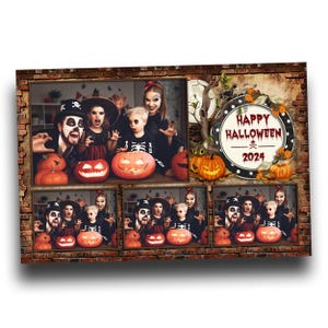 Modelo de cabine de fotos de Halloween 4x6 4 cartão postal de fotos Abóbora assustadora Doces ou travessuras Modelo de cabine de fotos Tema rústico de tijolos e vintage TB55