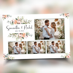 Modèle de photomaton de mariage 4 x 6, disposition de carte postale 4 photos, fleurs divisées florales, rose clair, rose et verdure, modèle de photomaton B37 1242