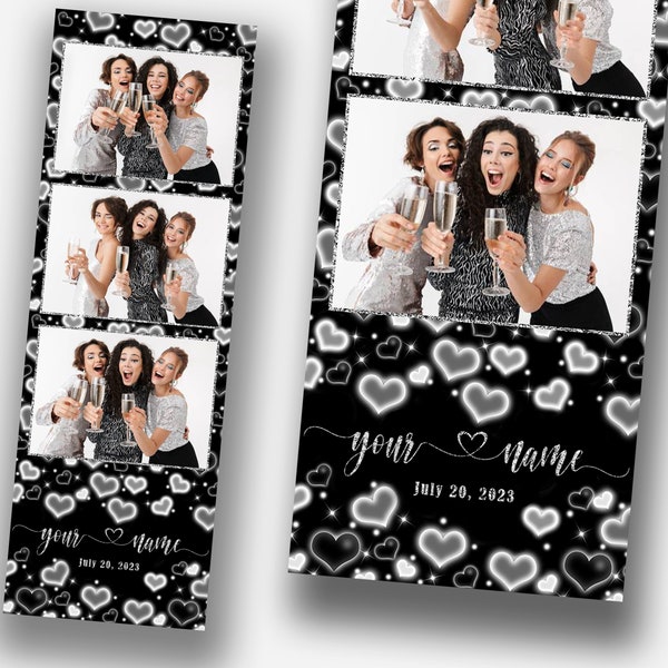 Black White Heart Love Photo Booth Template 2x6 Srrip Photobooth Template and Font