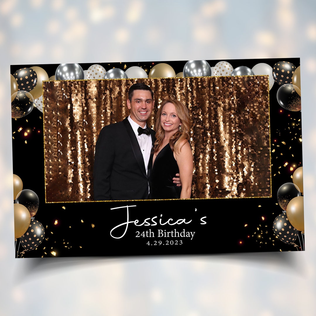 Birthday Photobooth Template Black Gold and Silver Balloons 4x6 Landscape Mirror Booth Single 1 ...