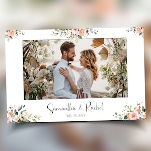 Modello per cabina fotografica per matrimonio 4x6 foto singola orizzontale con fiori di rosa rosa chiaro divisi floreali e modello per cabina fotografica verde B37 1242