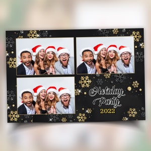 Christmas Photobooth Template 4x6 Merry Christmas and New Year Winter Wonderland and Holiday Photo booth Template Gold Black Silver