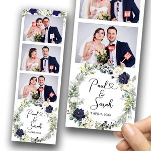 Plantilla de fotomatón de boda Aniversario despedida de soltera 2x6 con flores de rubor floral y plantilla de fotomatón de postal verde 1057