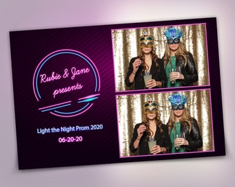 Photobooth Template Neon Light the Night Prom 2020 Photo booth Template, Neon lights, Bridal Shower, Neon lights Party with FONT file