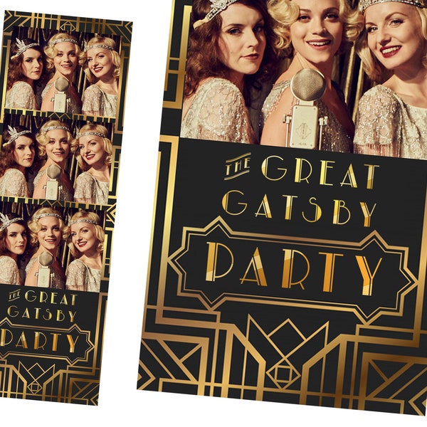 The Great Gatsby Photobooth Template Art Deco Black Gold Foil Geometric 1920s Photo booth Template 2x6  Great Gatsby Groomsman