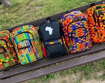 leather african print backpack