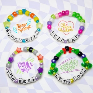 FNAF Security Breach Kandi Bracelet | Five Nights at Freddy's Glamrock SB RUIN Monty Roxy Chica Freddy character beaded jewelry