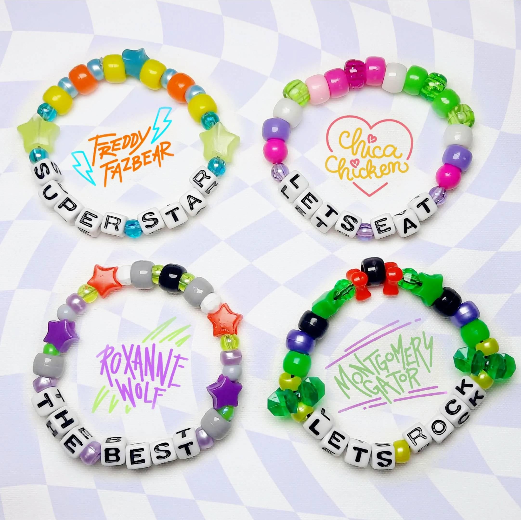 FNAF Security Breach Kandi Bracelet | Five Nights at Freddy's Glamrock SB RUIN Monty Roxy Chica Freddy character beaded jewelry