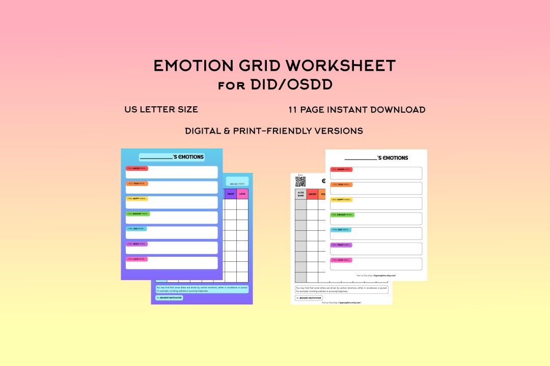 DID/OSDD Alter Emotion Grid Worksheet: Plural System Mental Health (PDF ...