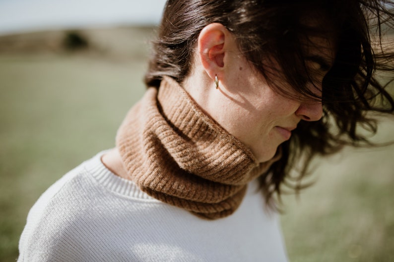 Brown Knitted Neck Warmer / Soft Lambswool Snood image 1